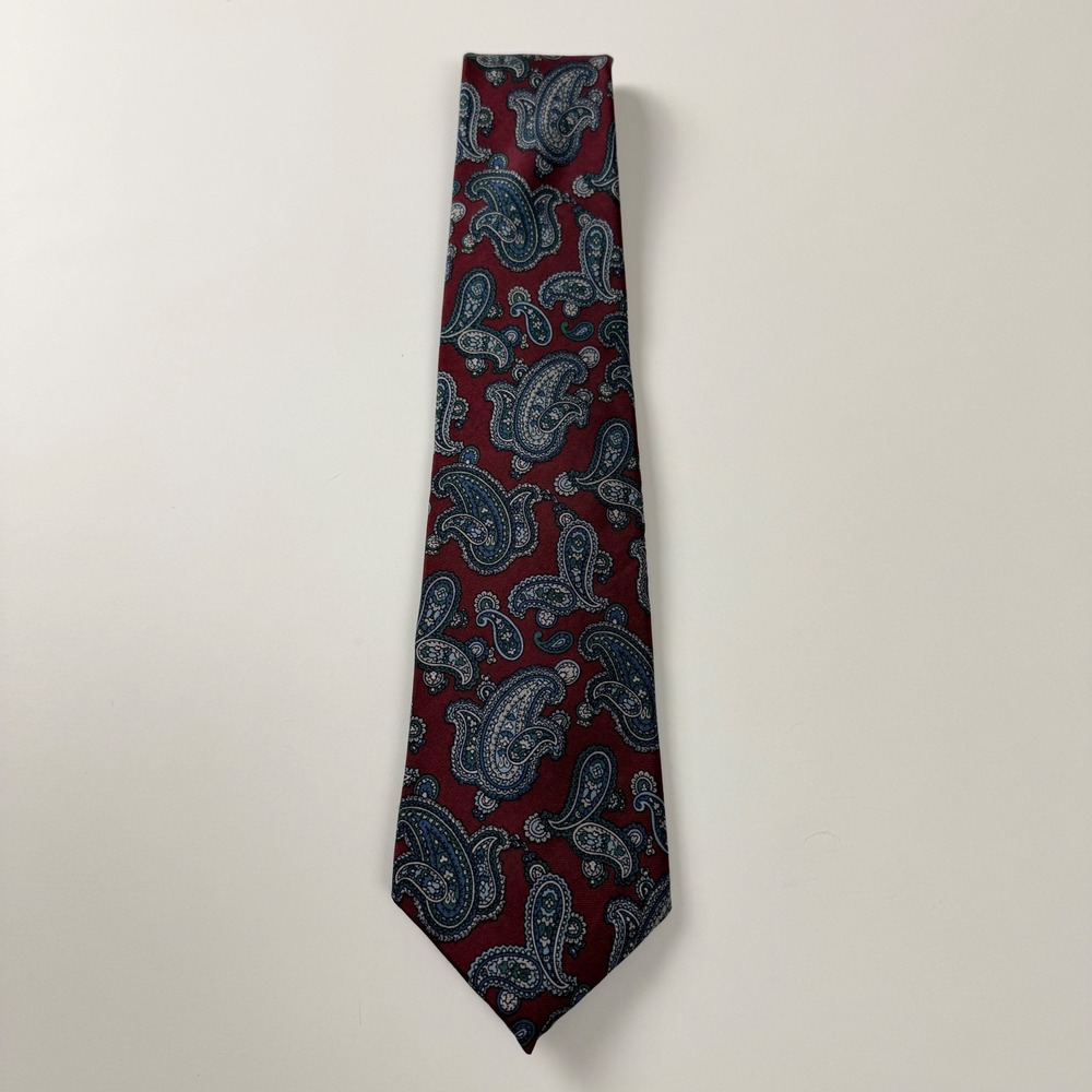 Vintage Bert Pulitzer Burgundy Blue Paisley Silk Tie USA